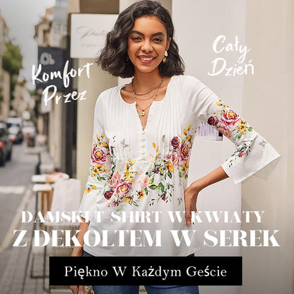 🌺 Damska koszula z dekoltem w serek z nadrukiem✨