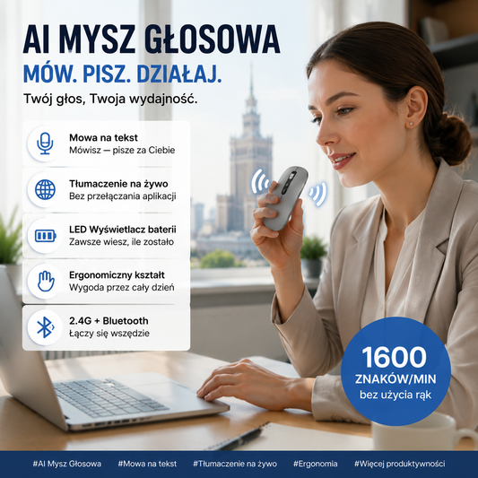 Bezprzewodowa, inteligentna mysz głosowa z technologią AI