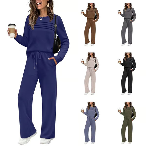 🔥 Women's Round-Neck Top and Drawstring Pants Set ✨🔥🎅Christmas Hot Sale✨🎁55% OFF!!!⚡