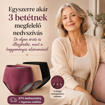 Nagy méretű, magas derekú higiéniai bugyi | Elöl és hátul is szivárgásgátló