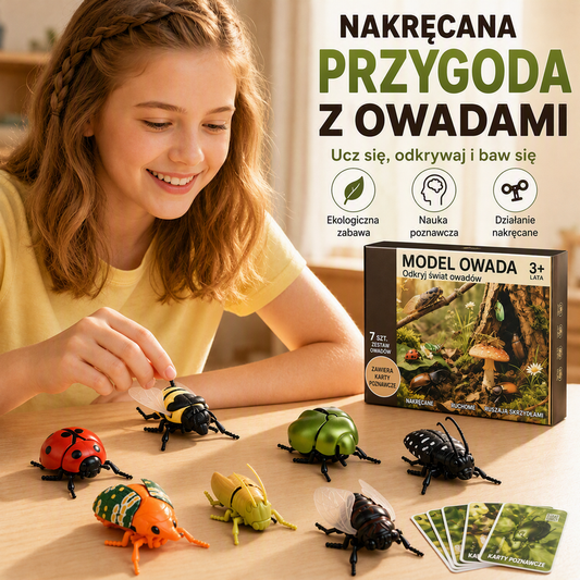 🐞 Zestaw zabawek z symulacją owadów skrzydlatych z nakręcanym mechanizmem oraz kartami edukacyjnymi