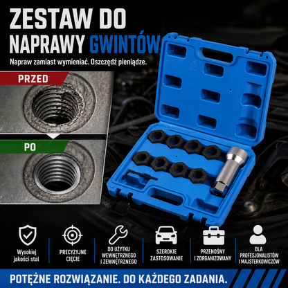 🔩 10-częściowy zestaw narzędzi naprawczych do gwintów stosowanych w przemyśle motoryzacyjnym