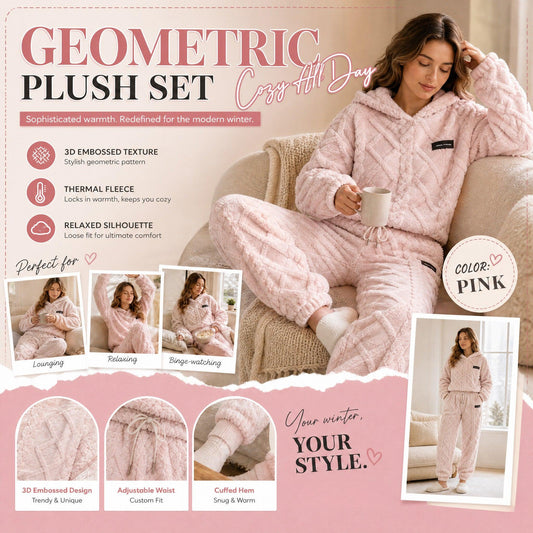 💖 Premium Comfort✨Embossed Geometric Plush Set – Warm embossed plush matching set, trendy & cozy for cold days🍂👚