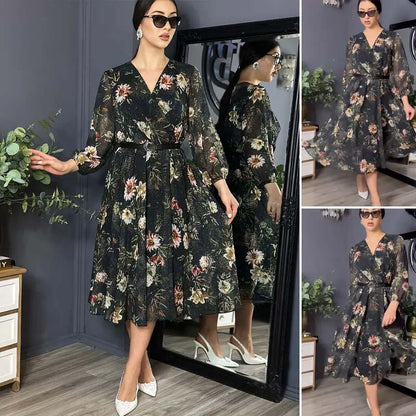 🌷Czarna sukienka damska z nadrukiem