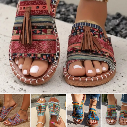✨Damskie sandały wsuwane z nadrukiem boho🥰