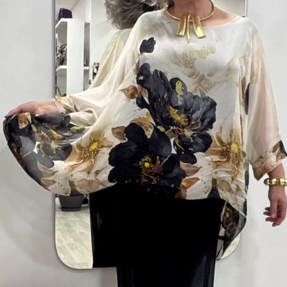 Top cu gât rotund imprimat casual pentru femei