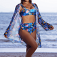 👙Damski 3-częściowy zestaw bikini z siateczkową nakładką👙