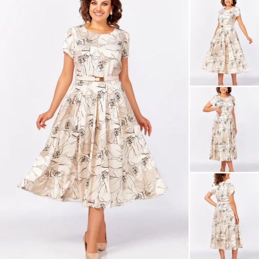 Elegancka sukienka z krótkim rękawem w kwiatowy wzór dla kobiet