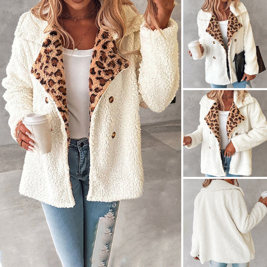 Przytulny płaszcz z lampartowym wykończeniem 🐆 – oversize i miękki