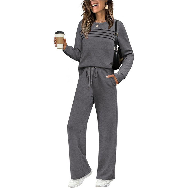 🔥 Women's Round-Neck Top and Drawstring Pants Set ✨🔥🎅Christmas Hot Sale✨🎁55% OFF!!!⚡