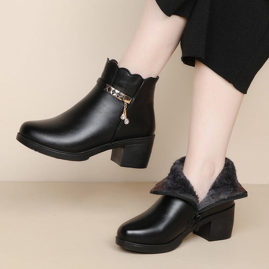 👢 Damskie zimowe botki z pluszową wyściółką – przytulna polarowa wyściółka i ciepły design, idealne na chłodne dni!