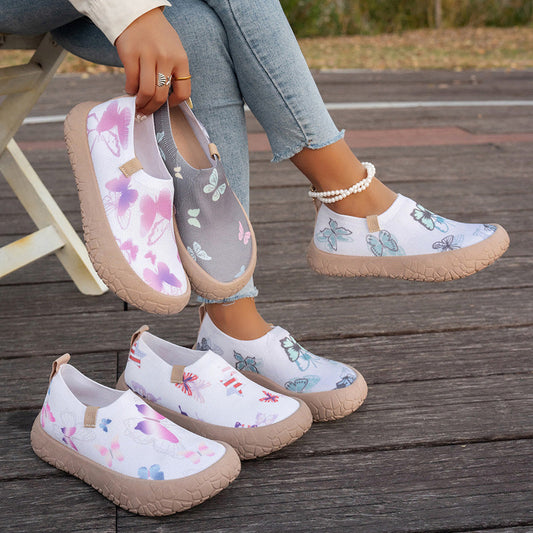 👟 Wejdź w bezproblemowy komfort – Damskie buty slip-on z oddychającej dzianiny z motywem motyla – Za pobraniem 🦋