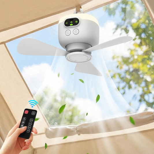 💨 Ciesz się chłodnym wiatrem i światłem gdziekolwiek jesteś – Ładowalny wentylator sufitowy z lampą LED (8000mAh, pilot) – Za pobraniem 🔋💡