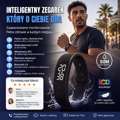 ⌚ Opaska aktywności SmartSense – mierzy temperaturę. Wodoszczelna do 50 m – idealna do treningów i codziennego użytku! 💪🔥
