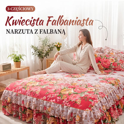 3-częściowy zestaw falban na łóżko z kwiatowym wzorem
