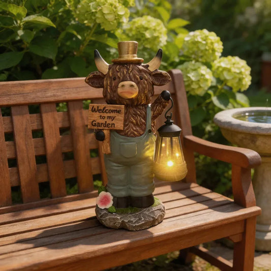 🍃 Lampka nocna w kształcie krowy z Highlands zasilana energią słoneczną