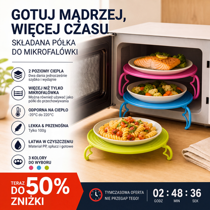 ♨️ Taca do kuchenki mikrofalowej oszczędzająca miejsce | Podgrzewa dwa razy szybciej