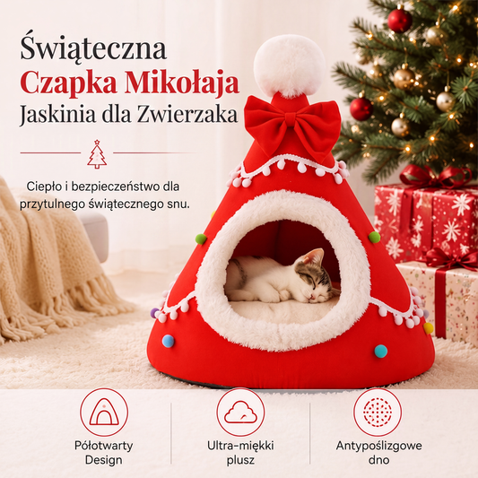 🎄🐾 Półzamknięta świąteczna budka dla zwierząt: przytulna świąteczna kryjówka, zapewniająca poczucie bezpieczeństwa