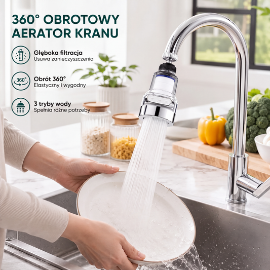 3-stopniowy filtr do kranu z ochroną przed rozpryskami i uniwersalnym złączem
