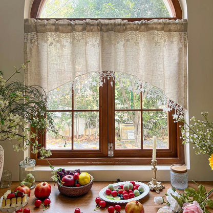 🏡 Wszechstronne zasłony w stylu rustykalnym z wykończeniem z koronki w gwiazdki