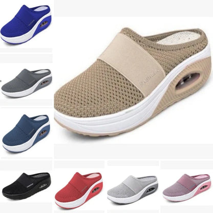 Women's Casual Hollowed Out Fabric Flat Bottom Slope Heel Slippers